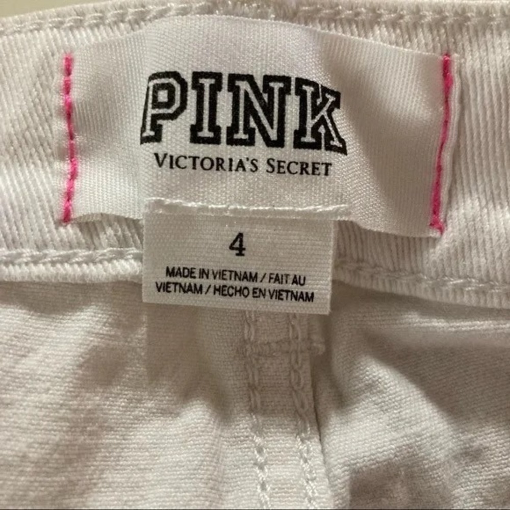 PINK Victoria's Secret White Denim Shorts Size 4 Y2K‎ Cutoff Low Rise - Picture 2 of 6